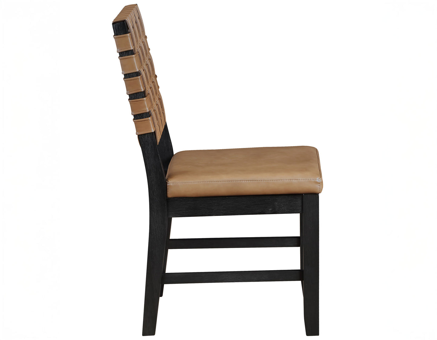 Reid Saddle Brown Vegan Leather Side Chair, Black Finish