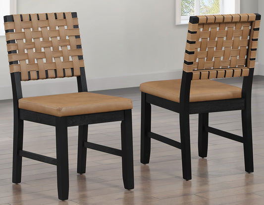 Reid Saddle Brown Vegan Leather Side Chair, Black Finish