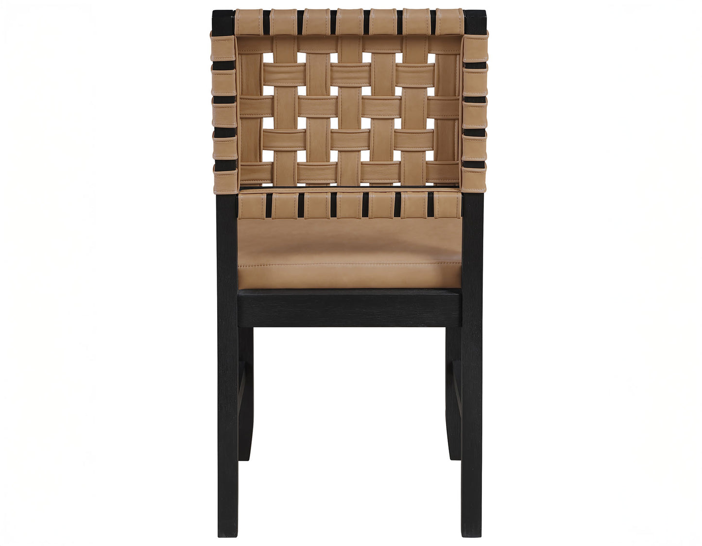 Reid Saddle Brown Vegan Leather Side Chair, Black Finish