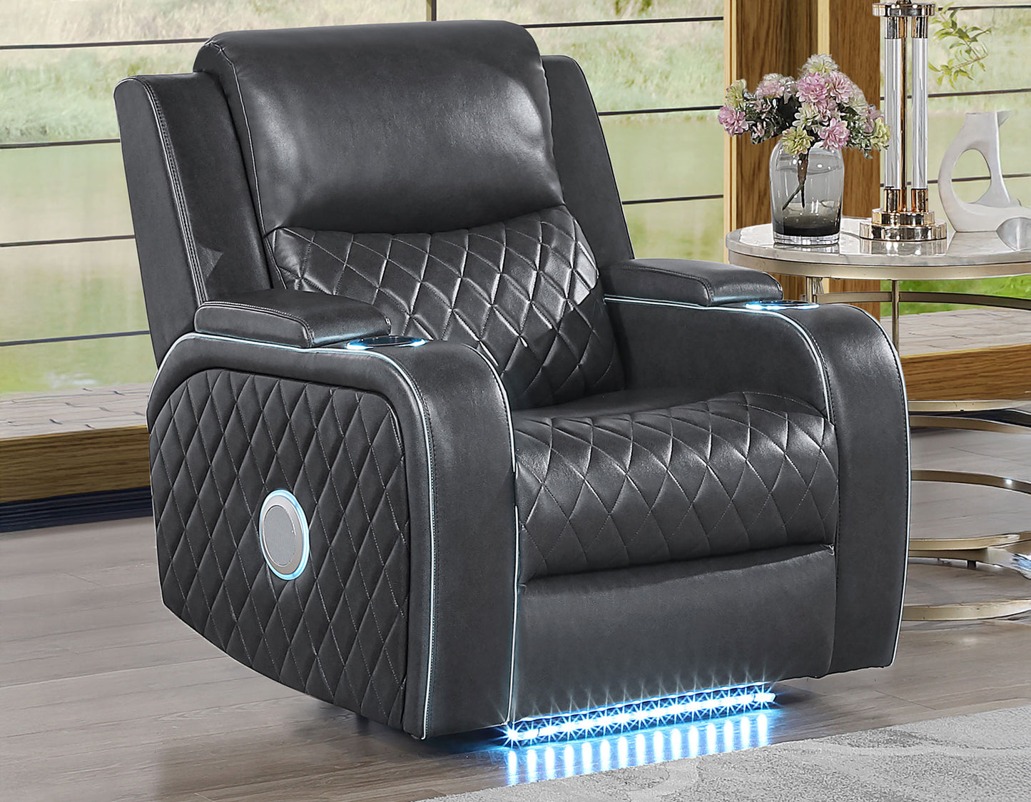 Luna Home Cinema Power Recliner, Charcoal Vegan Leather