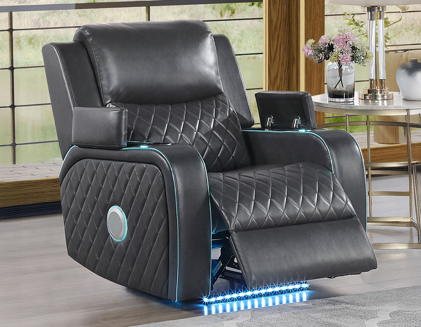 Luna Home Cinema Power Recliner, Charcoal Vegan Leather