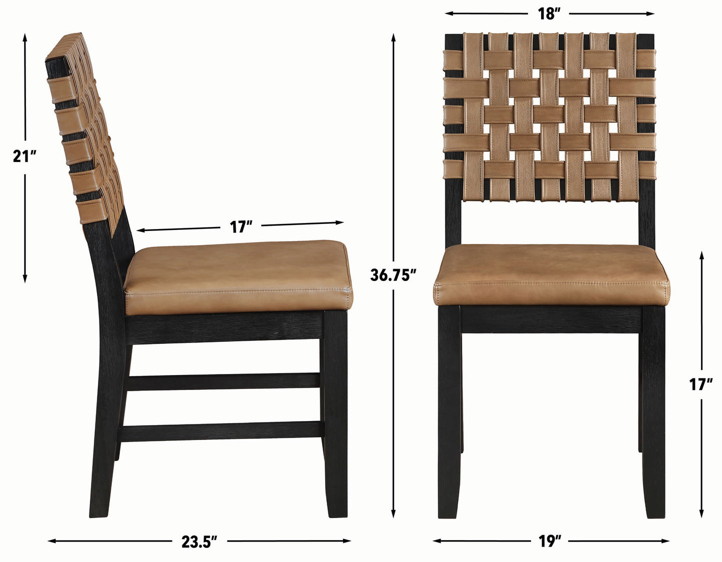 Reid Saddle Brown Vegan Leather Side Chair, Black Finish