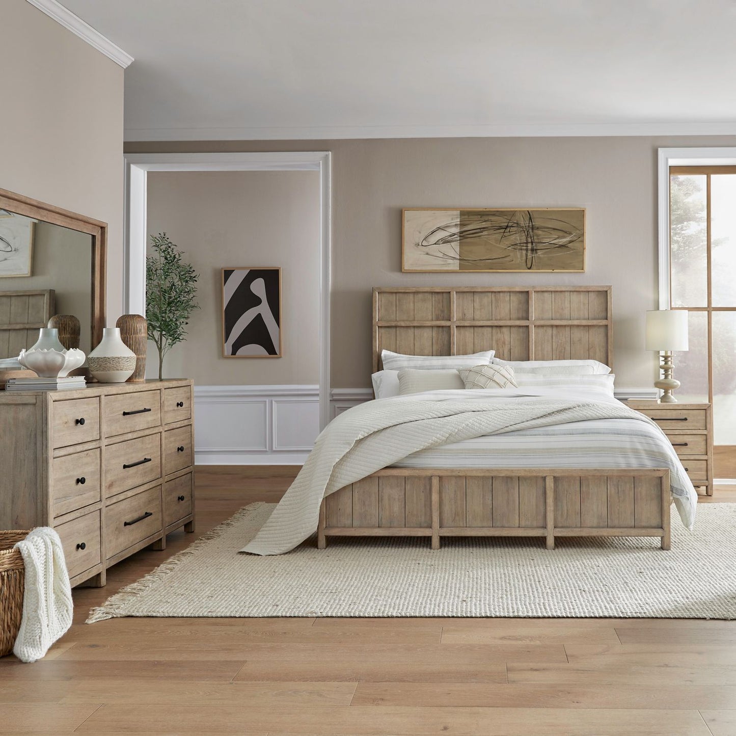 King California Panel Bed, Dresser & Mirror, Night Stand