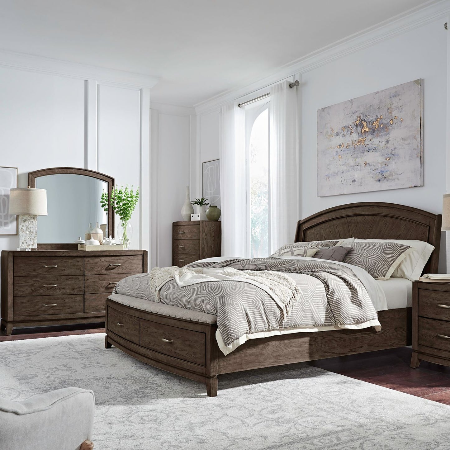 Queen Panel Storage Bed, Dresser & Mirror, Chest