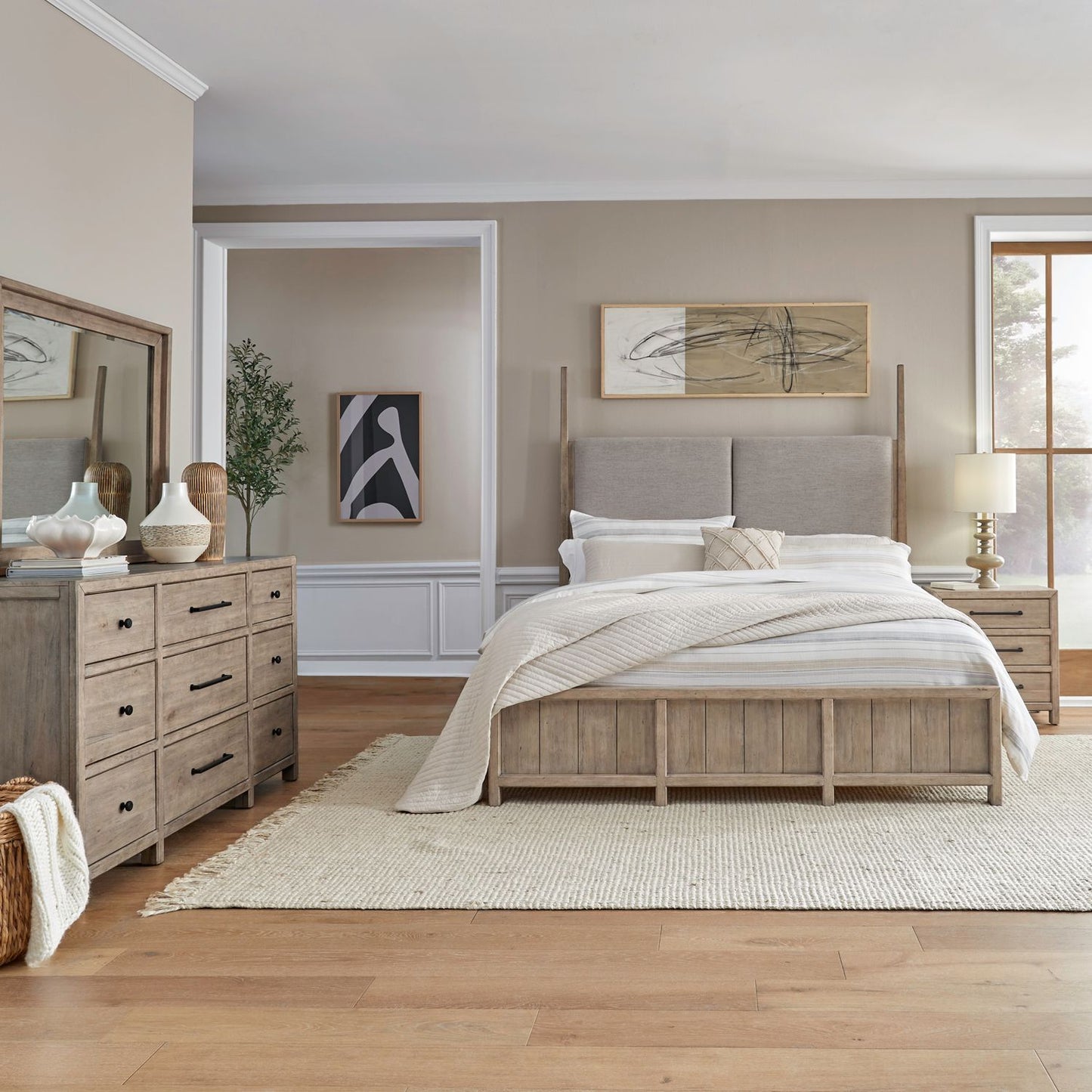 Queen Poster Bed, Dresser & Mirror, Night Stand