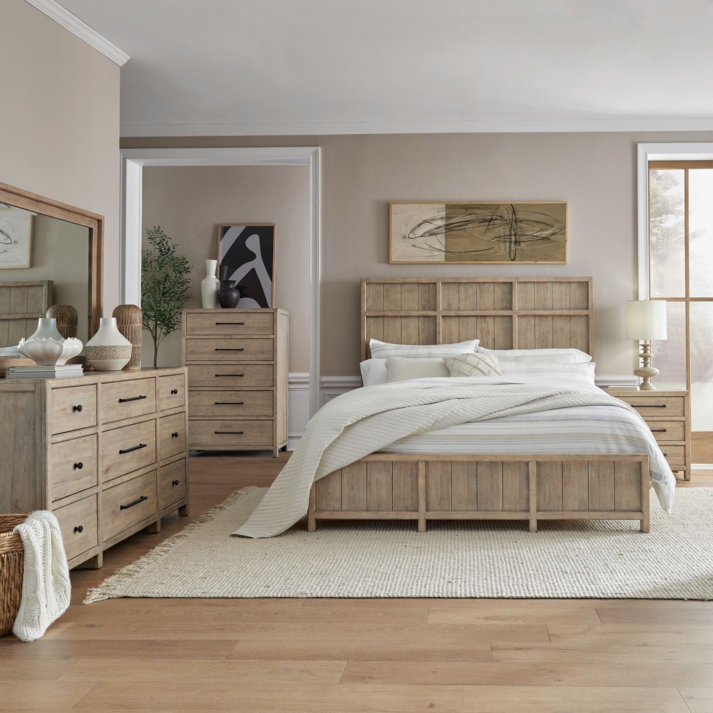 King Panel Bed, Dresser & Mirror, Chest, Night Stand