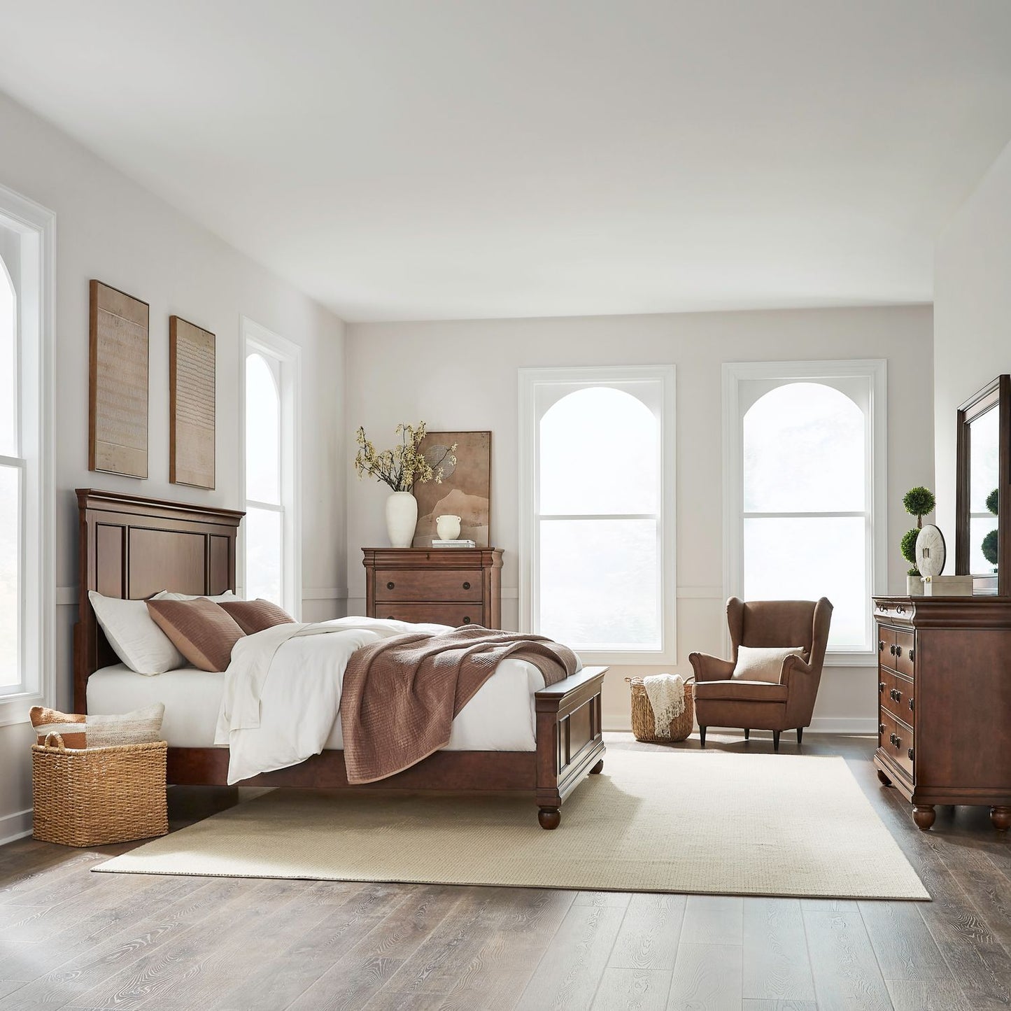 King California Panel Bed, Dresser & Mirror, Chest