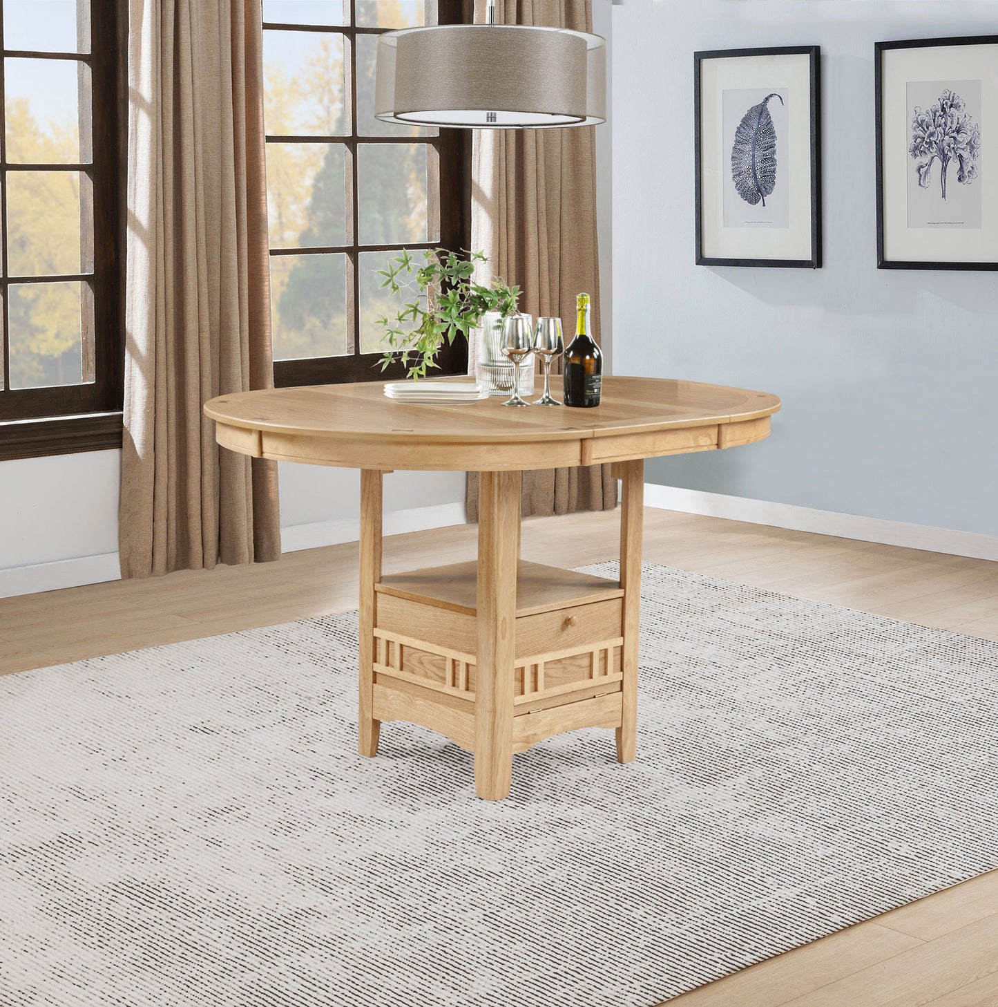Lavon Oval 60-inch Counter Height Extension Dining Table Light Oak