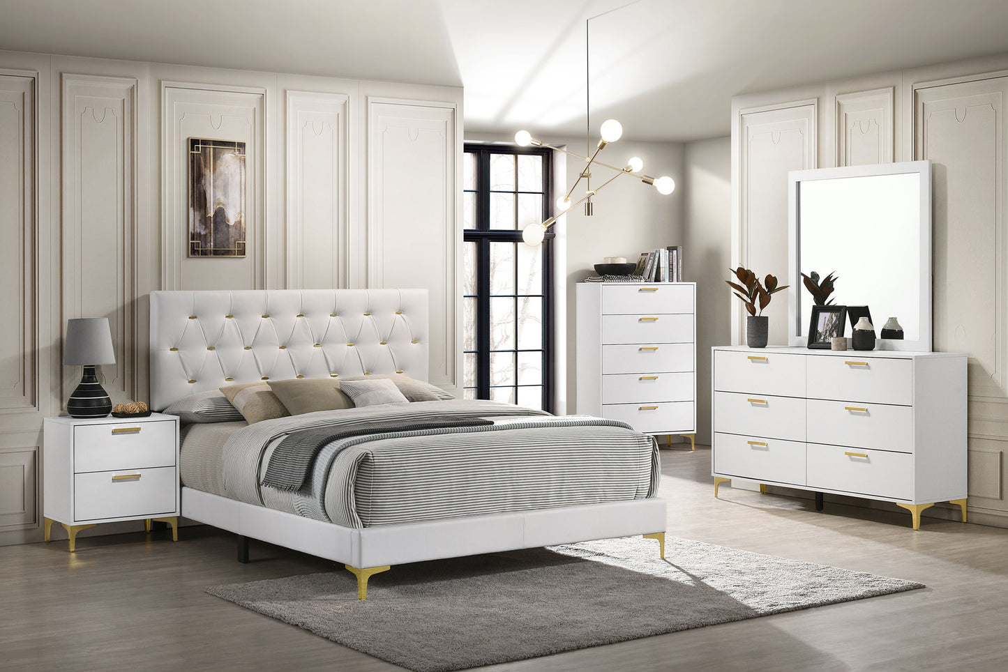 Kendall Upholstered California King Panel Bed White - Discount Furniture Connection