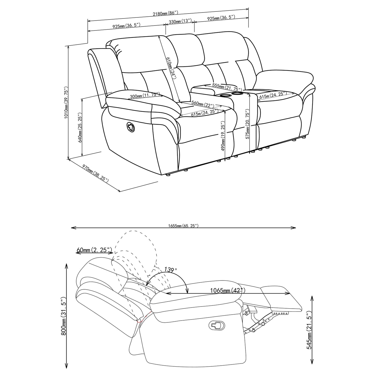 Bahrain Upholstered Motion Loveseat Charcoal - Discount Furniture Connection