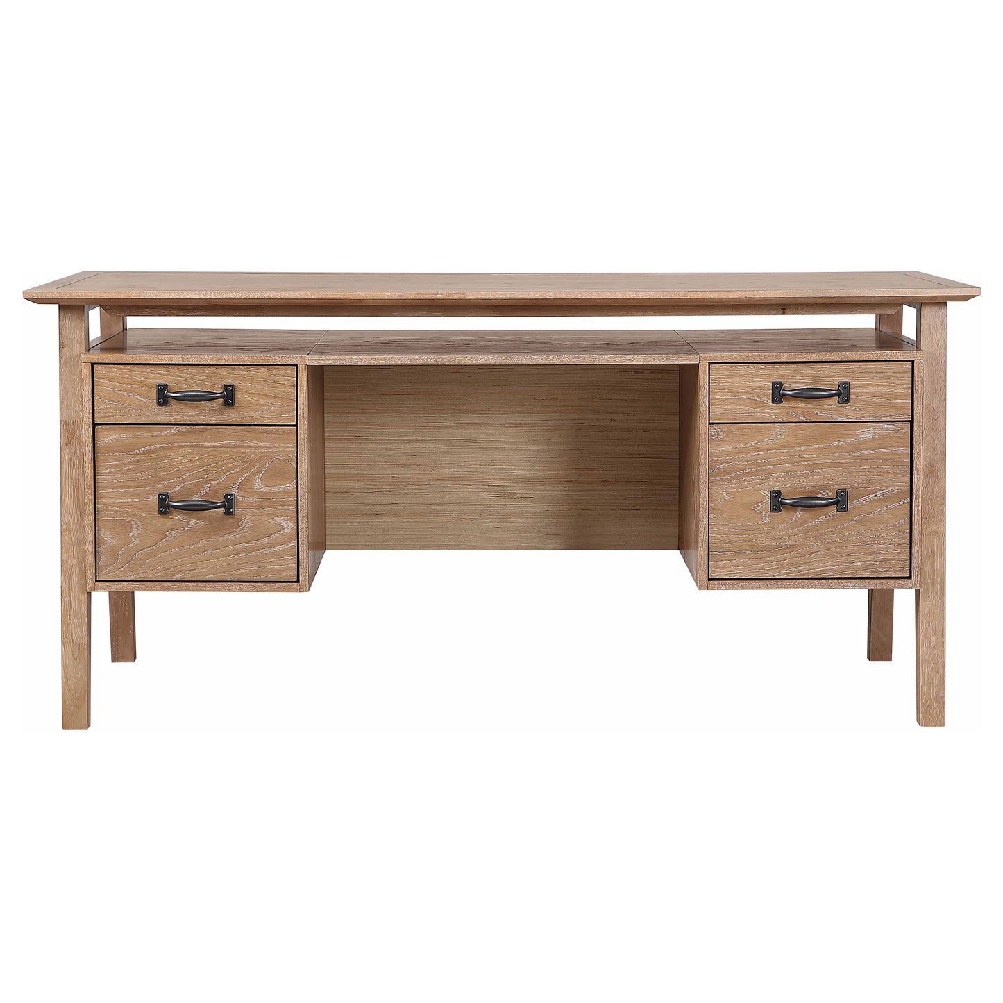 Goodson 64-inch 4-Drawer Double Pedestal Computer Desk Distressed Light Brown