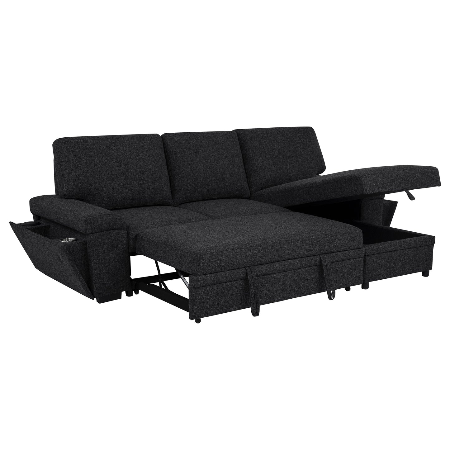 Demko Sleeper Sectional Sofa with Speaker and Storage Chaise Black