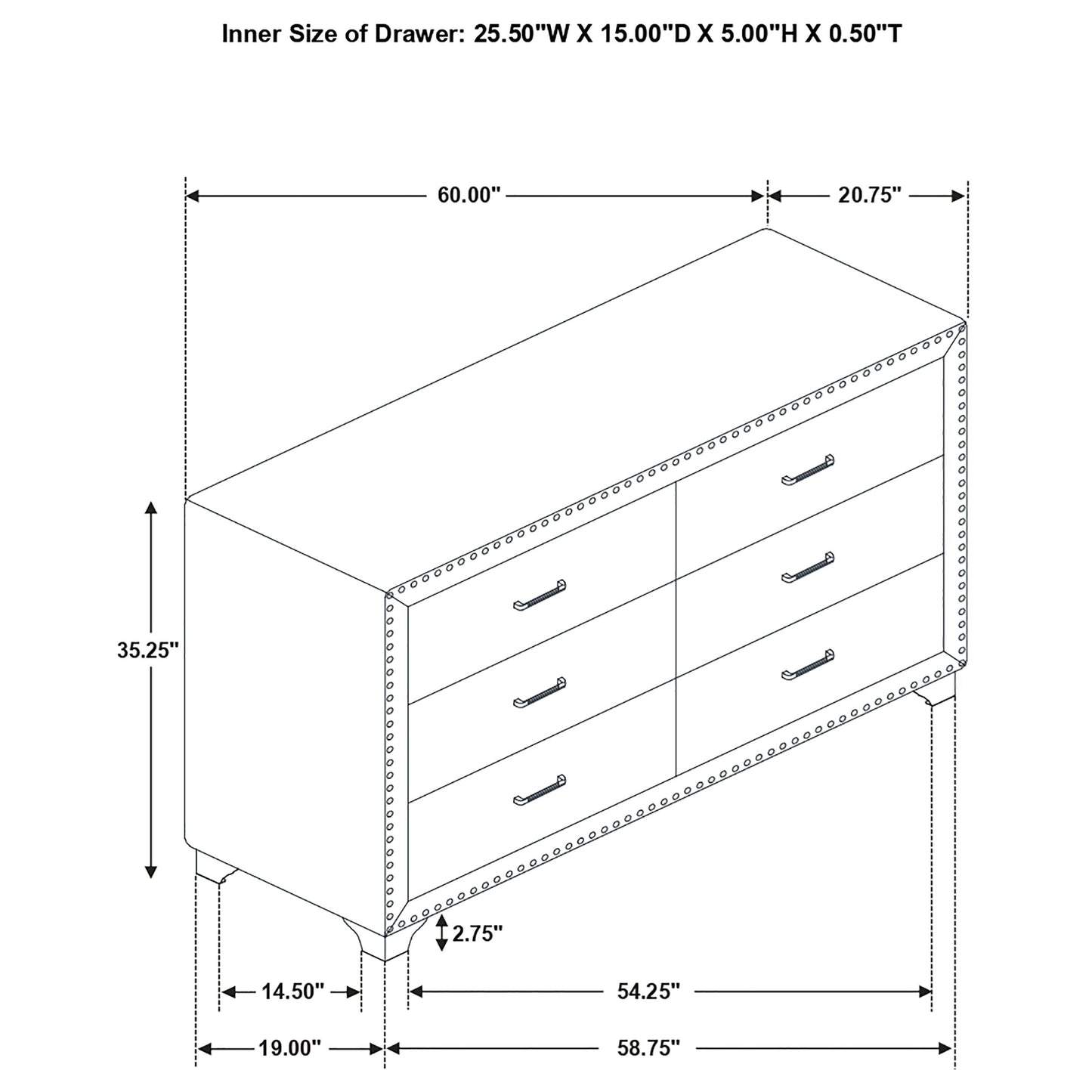 Melody 6-drawer Upholstered Dresser Grey - Discount Furniture Connection