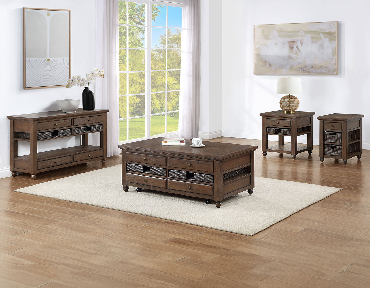 Oliver

Cocktail Table, Castered
End Table
Chairside End Table
Sofa Table