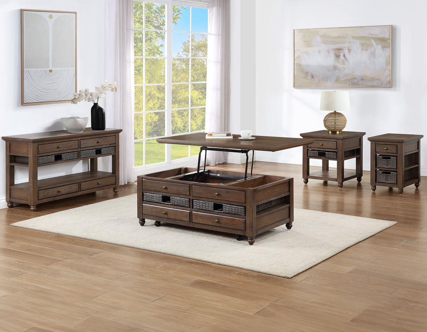 Oliver

Cocktail Table, Castered
End Table
Chairside End Table
Sofa Table