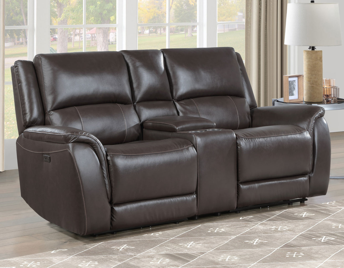 Alexandria Leather Power Reclining, Chocolate

91″ Sofa
80″ Loveseat Console
Recliner