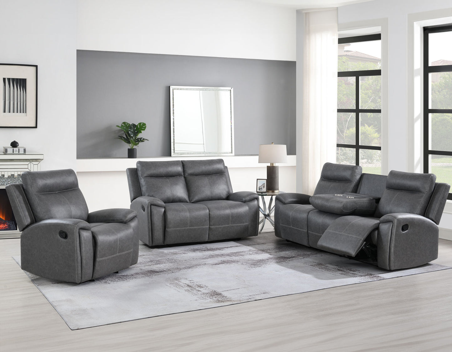 Gaston Manual Reclining

87″ Sofa, Drop-Down Console
65″ Loveseat
Recliner, Glider