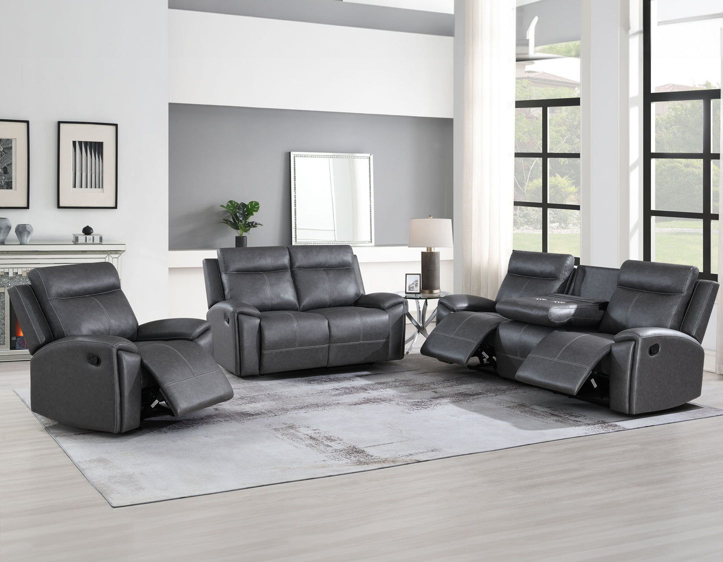 Gaston Manual Reclining

87″ Sofa, Drop-Down Console
65″ Loveseat
Recliner, Glider
