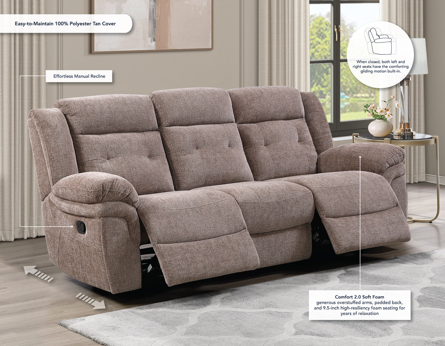 Sydney Manual Reclining

91″ Sofa
91″ Console Loveseat
Recliner