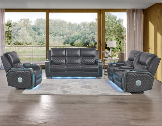 Luna Home Cinema Power Reclining, Charcoal

82″ Sofa
71″ Loveseat Console
Recliner