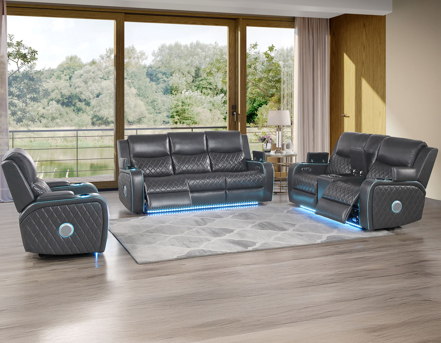Luna Home Cinema Power Reclining, Charcoal

82″ Sofa
71″ Loveseat Console
Recliner