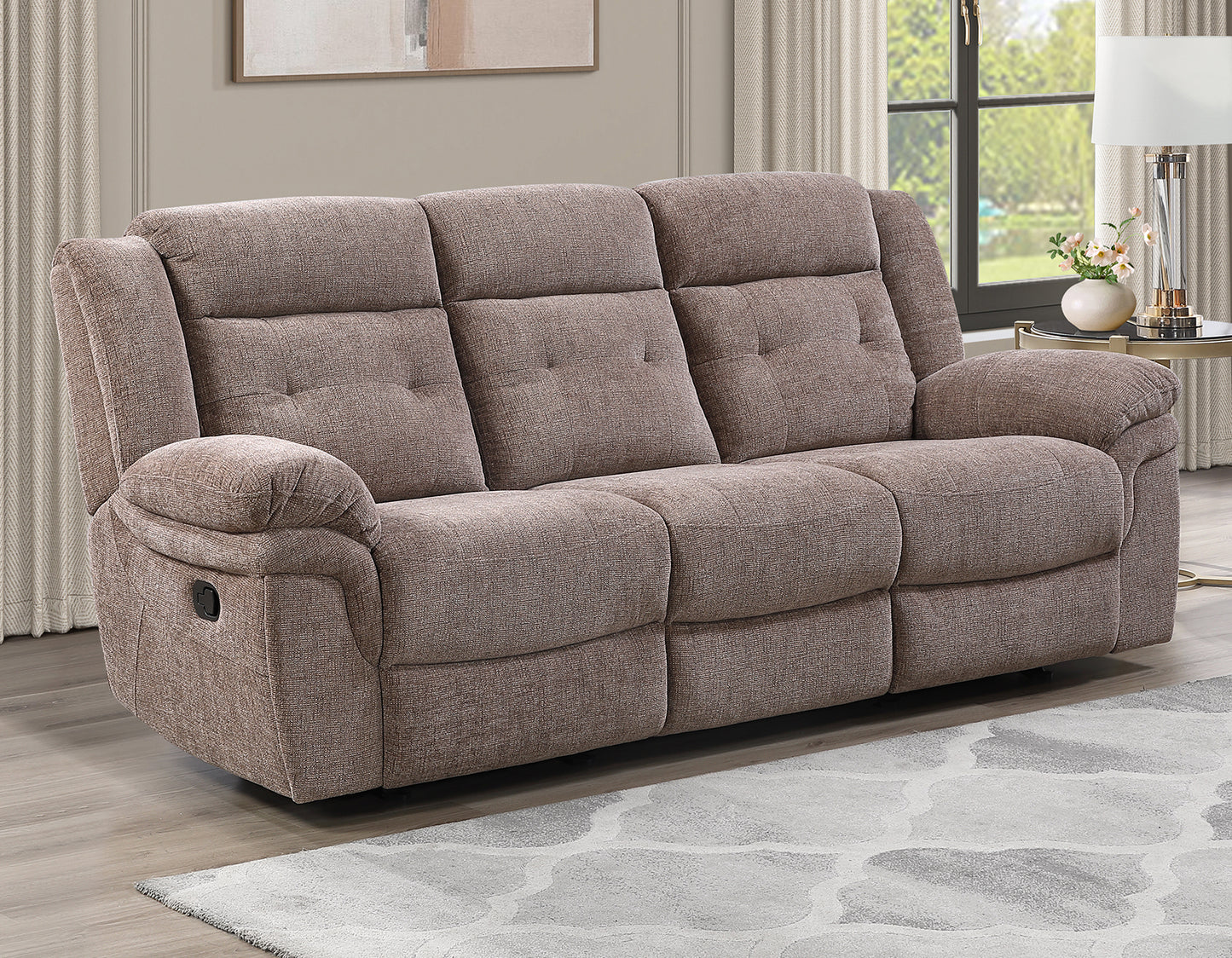 Sydney Sofa, Manual Reclining, Double Glider, Brown