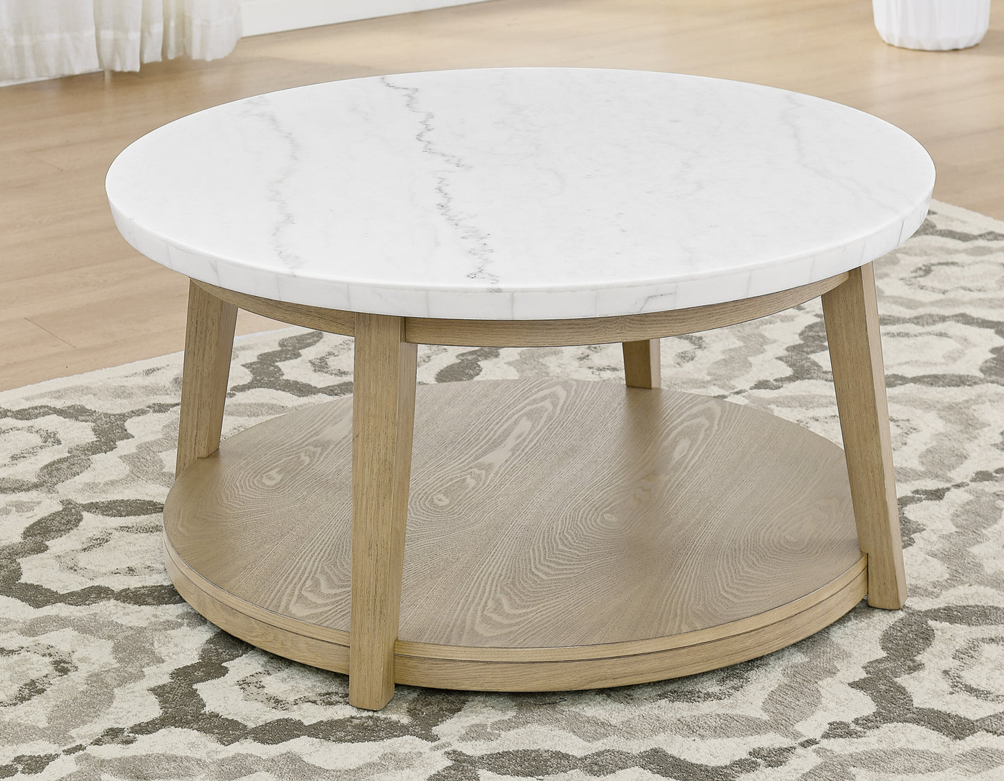 Vida, Round 36″ Cocktail Table, White Marble Top, Castered