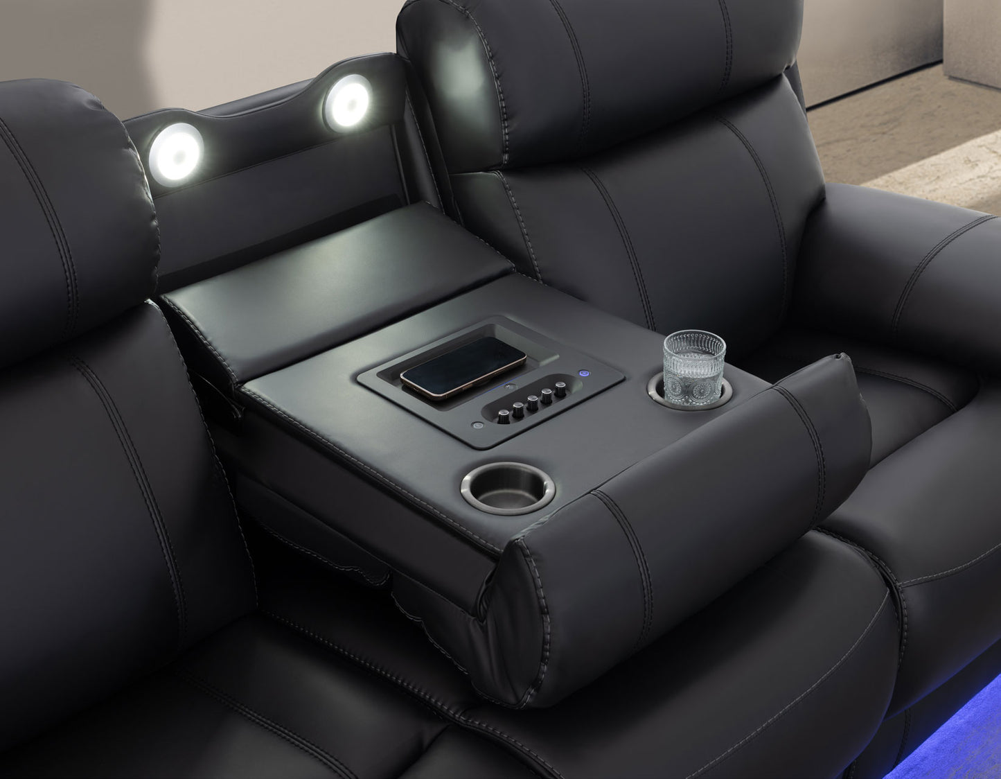 Zenith Power Home Theater Sofa with Built-In Speakers, Lighting and Vibration.