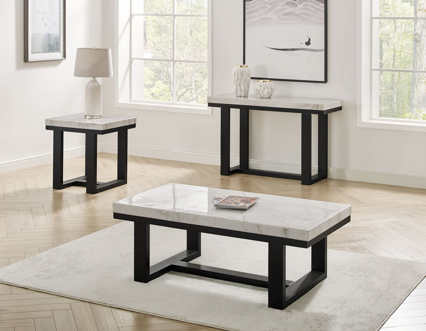 Artemis End Table, White Marble Top
