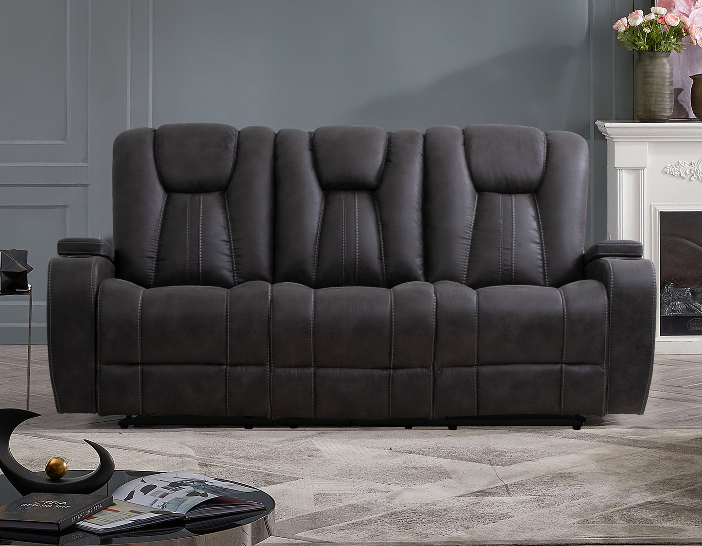 Marlow Sofa, Manual Reclining, Charcoal