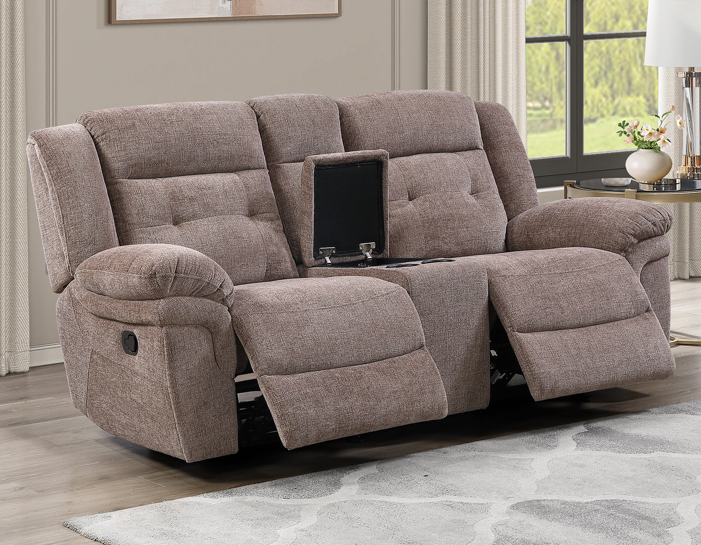 Sydney Console Loveseat, Manual Reclining, Glider, Brown
