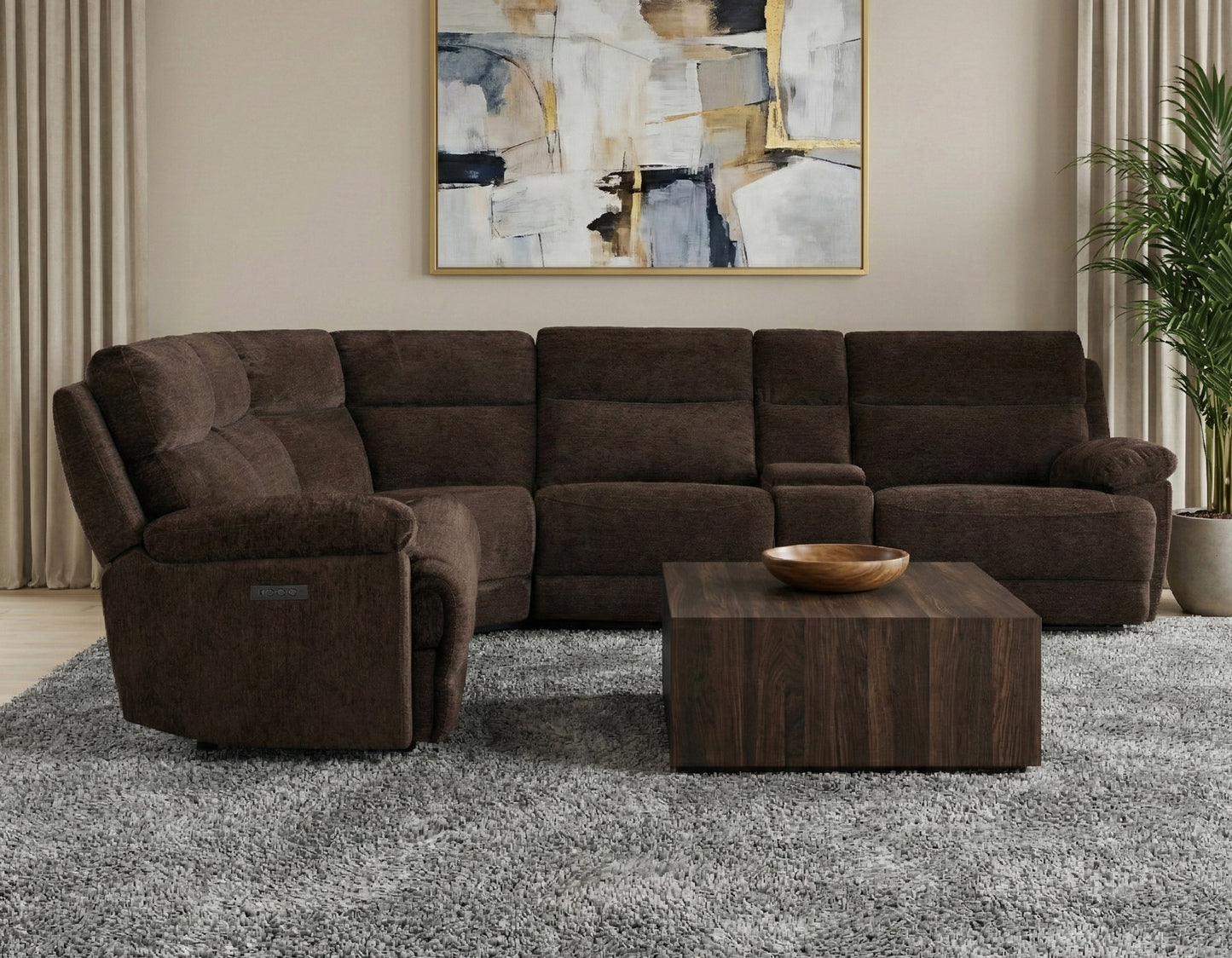 Gatlin Dual-Power Brown Fabric 6-Piece Modular Reclining Sectional