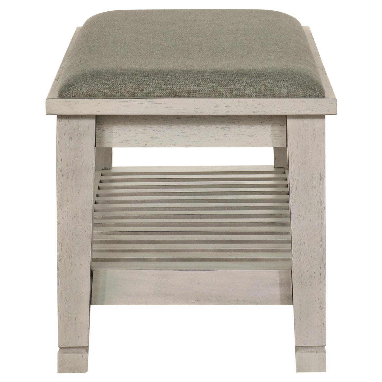 Franco Fabric Upholstered Bench with Shelf Distressed White - Discount Furniture Connection