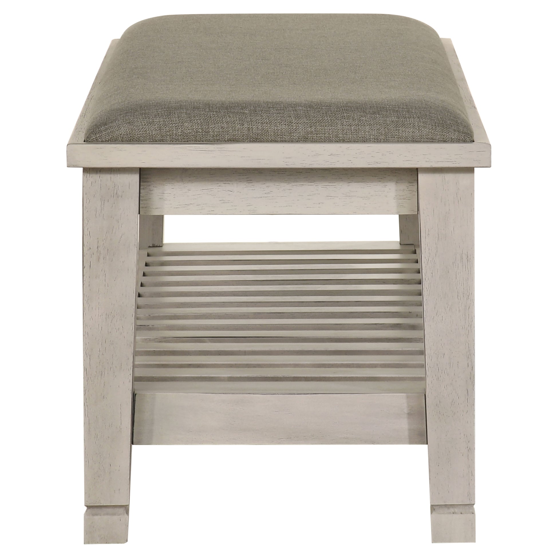 Franco Fabric Upholstered Bench with Shelf Distressed White - Discount Furniture Connection