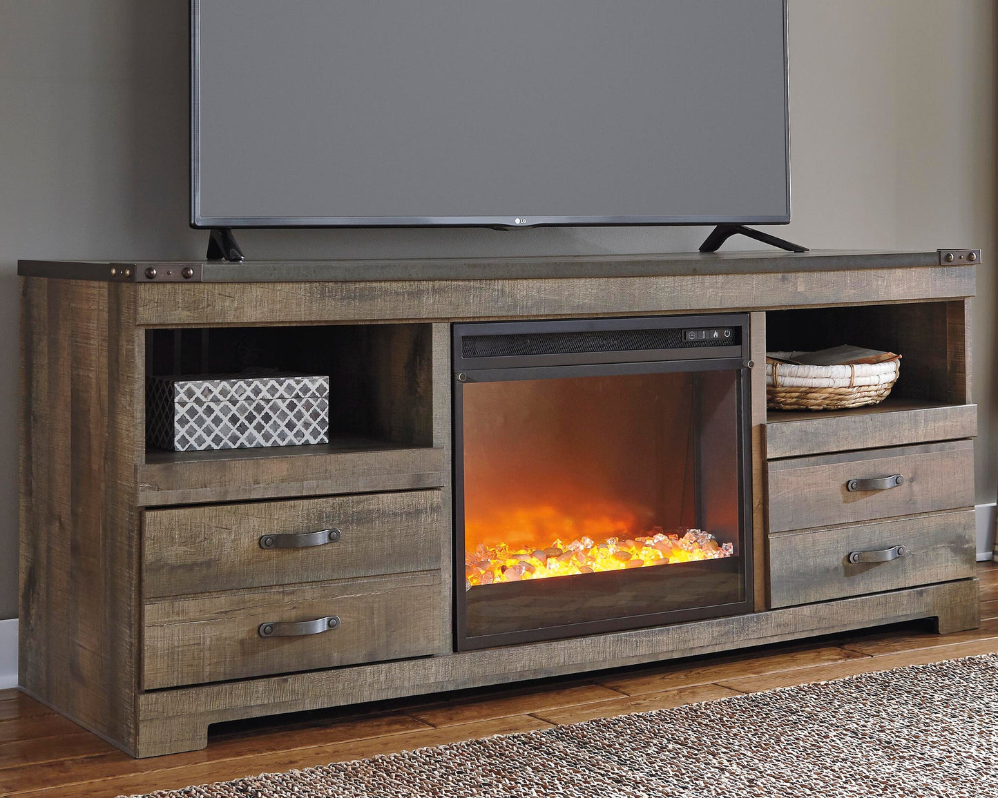 Trinell 63" TV Stand with Electric Fireplace - Discount Furniture Connection