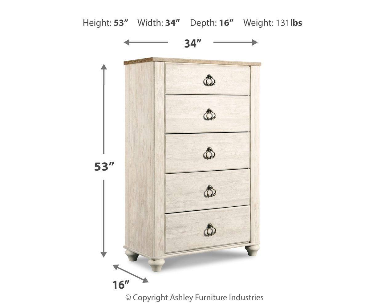 Willowton Five Drawer Chest - Discount Furniture Connection