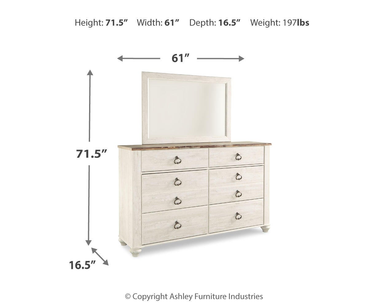 Willowton Dresser and Mirror - Discount Furniture Connection