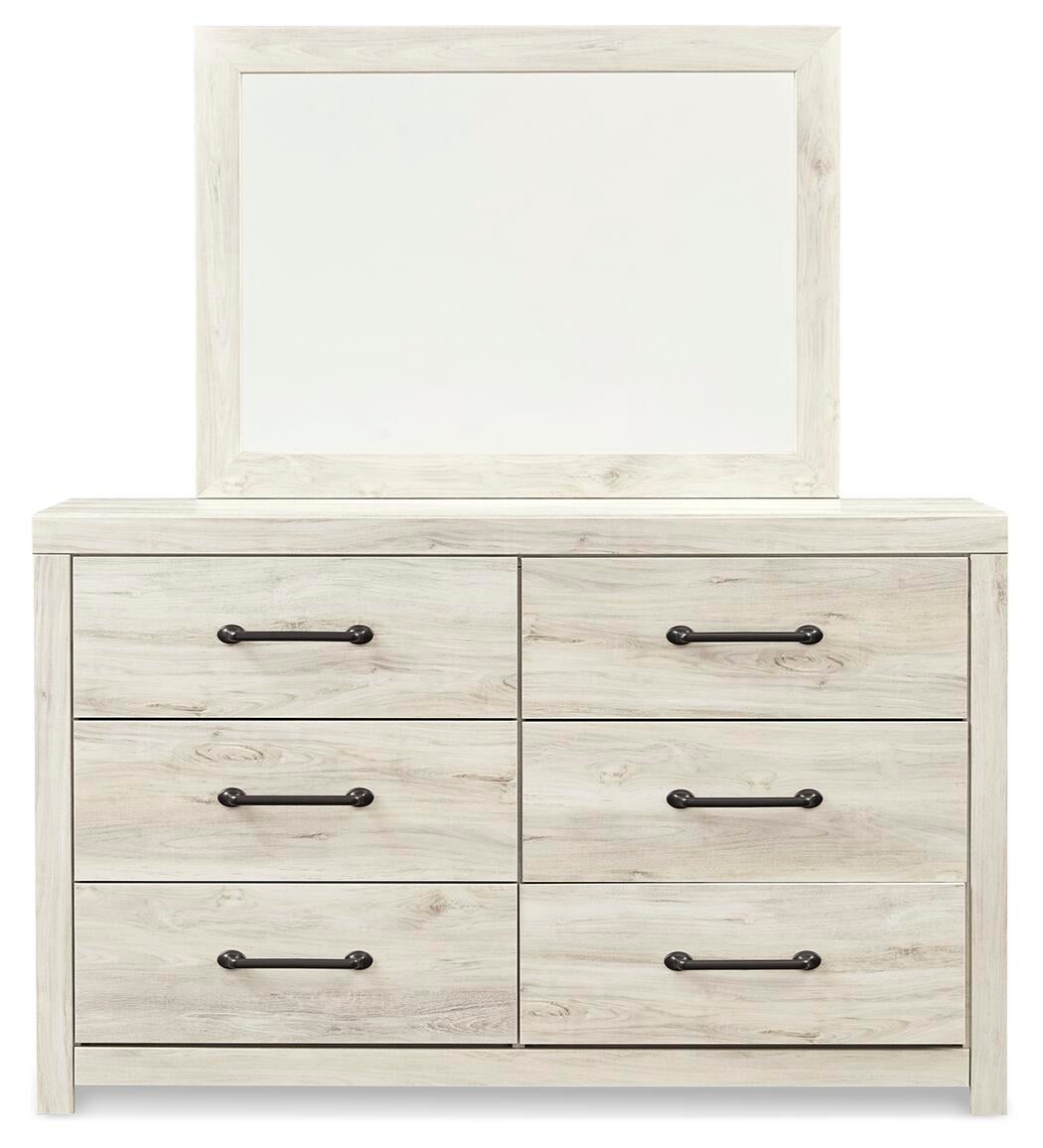Cambeck Queen Panel Bed with 2 Storage Drawers with Mirrored Dresser and Nightstand
