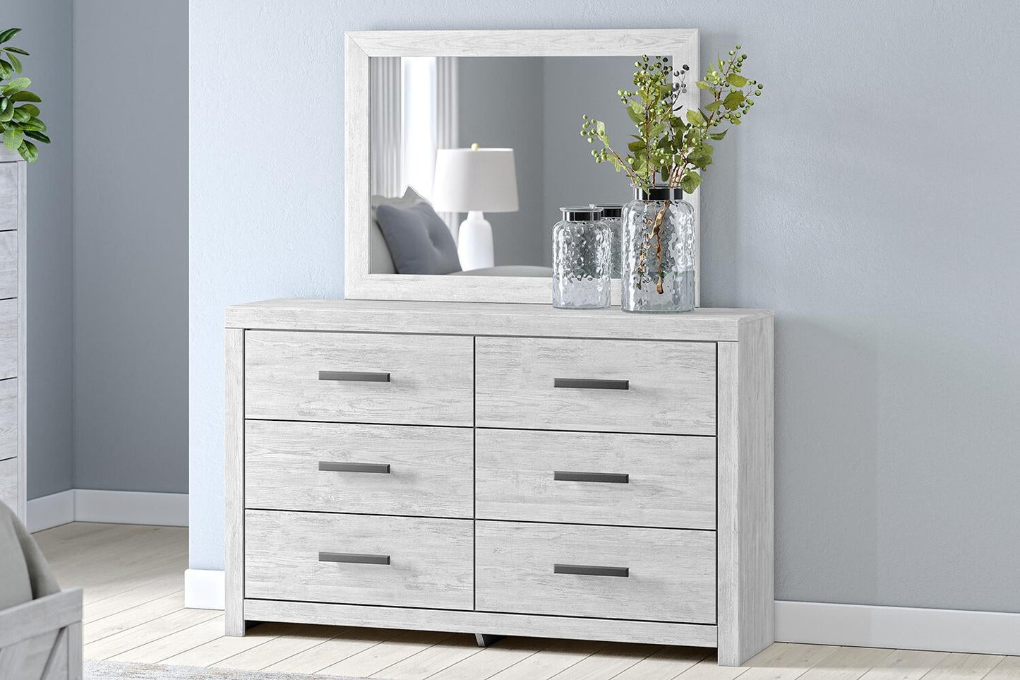 Cayboni Queen Panel Bed with Mirrored Dresser - Discount Furniture Connection