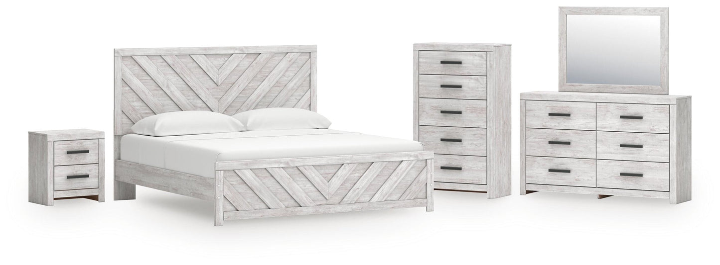 Cayboni King Panel Bed, Dresser, Mirror, Chest and Nightstand - Discount Furniture Connection