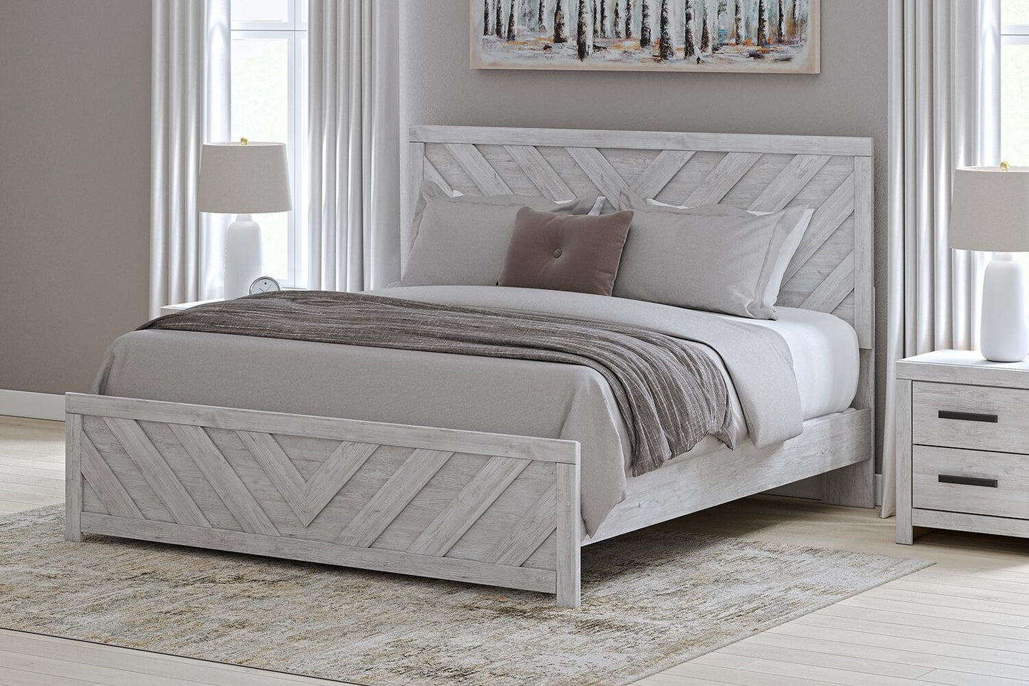Cayboni King Panel Bed with Mirrored Dresser and Nightstand - Discount Furniture Connection