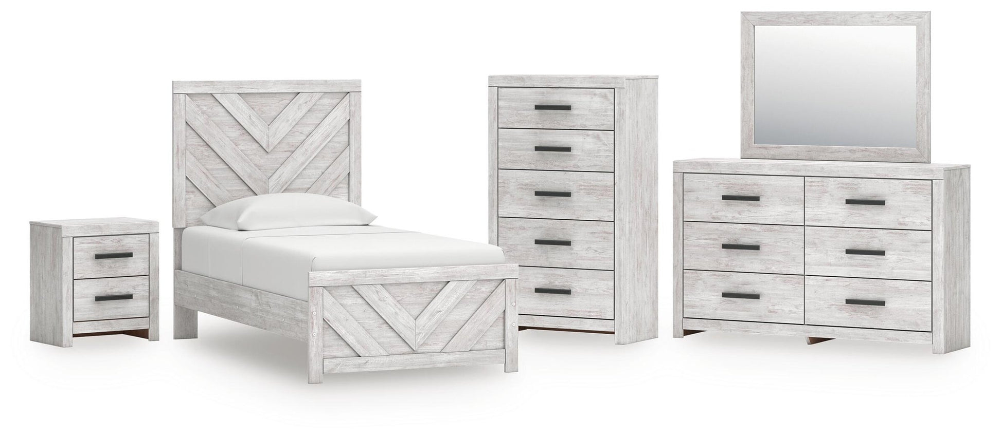 Cayboni Twin Panel Bed, Dresser, Mirror, Chest and Nightstand - Discount Furniture Connection