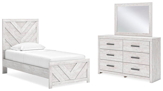 Cayboni Twin Panel Bed with Mirrored Dresser - Discount Furniture Connection