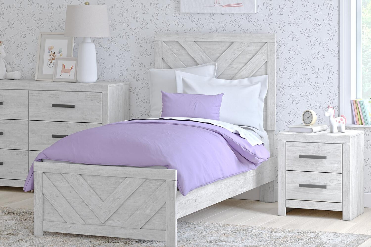 Cayboni Twin Panel Bed with Mirrored Dresser - Discount Furniture Connection