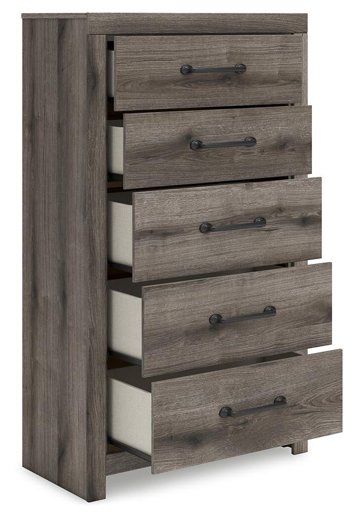 Graystorm Queen Panel Bed, Dresser, Mirror, Chest and Nightstand