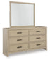 Calmoro Queen Bookcase Bed with Mirrored Dresser and Nightstand