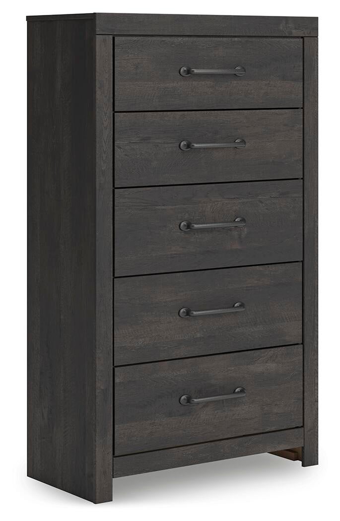 Hollivern Queen Panel Bed, Dresser, Mirror, Chest and Nightstand