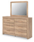 Kinlanni Queen Upholstered Panel Bed, Dresser, Mirror and Nightstand