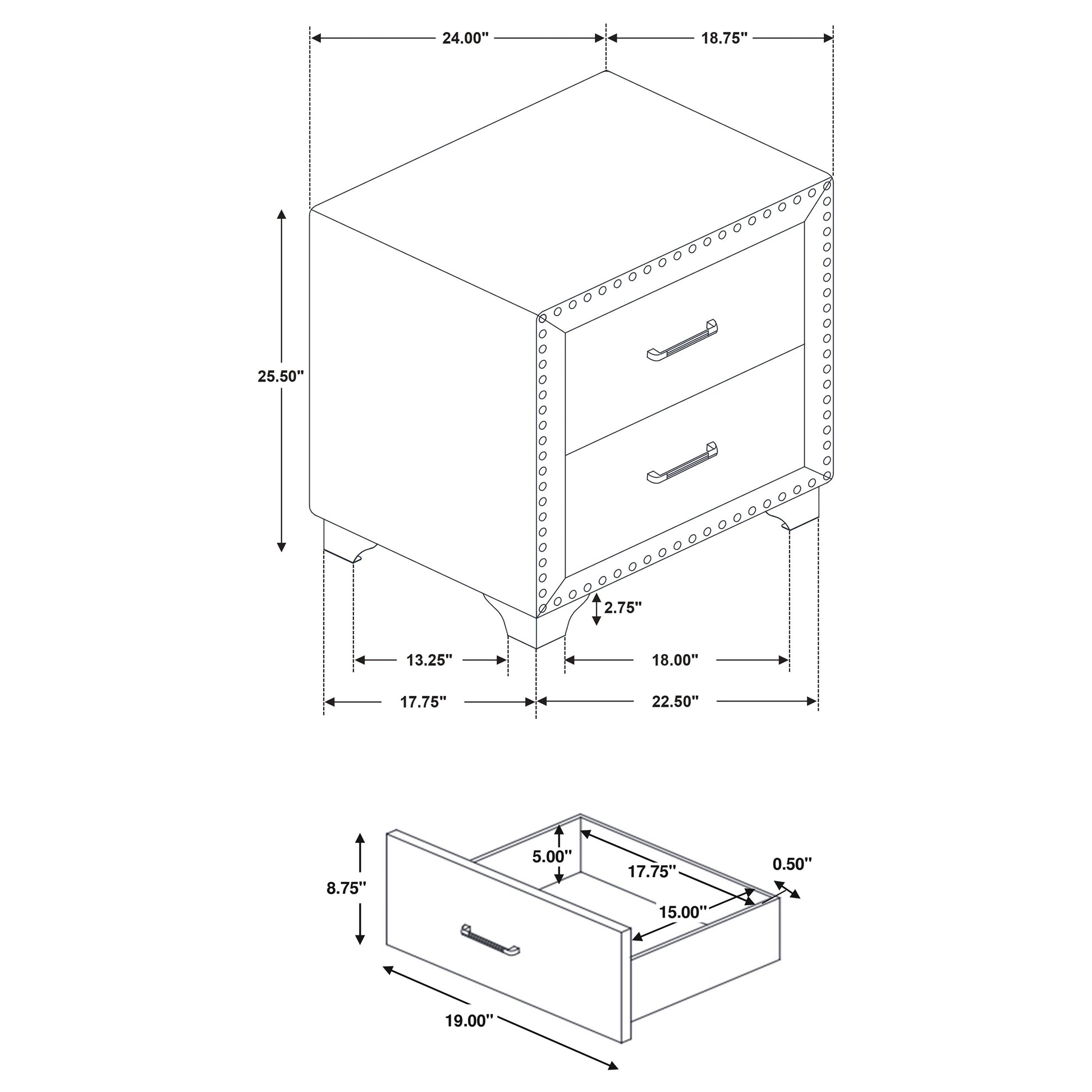 Melody Upholstered 2-drawer Nightstand Pacific Blue - Discount Furniture Connection