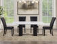 Artemis 5 Piece 70″ Rect White Marble Table, Black Finish w/4 Black Vegan Leather Chairs